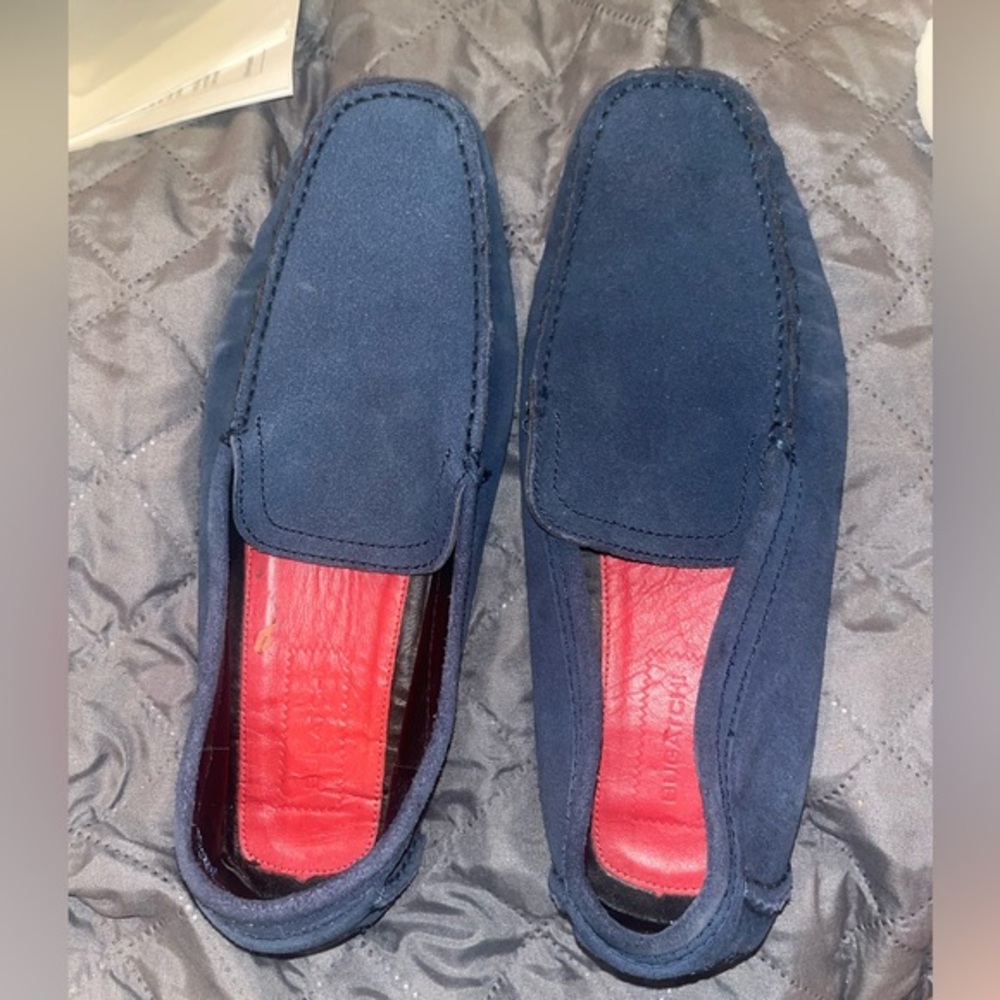 Men's Loafers Bugatchi driving shoes, navy blue, size 9.5, suede, soft sole